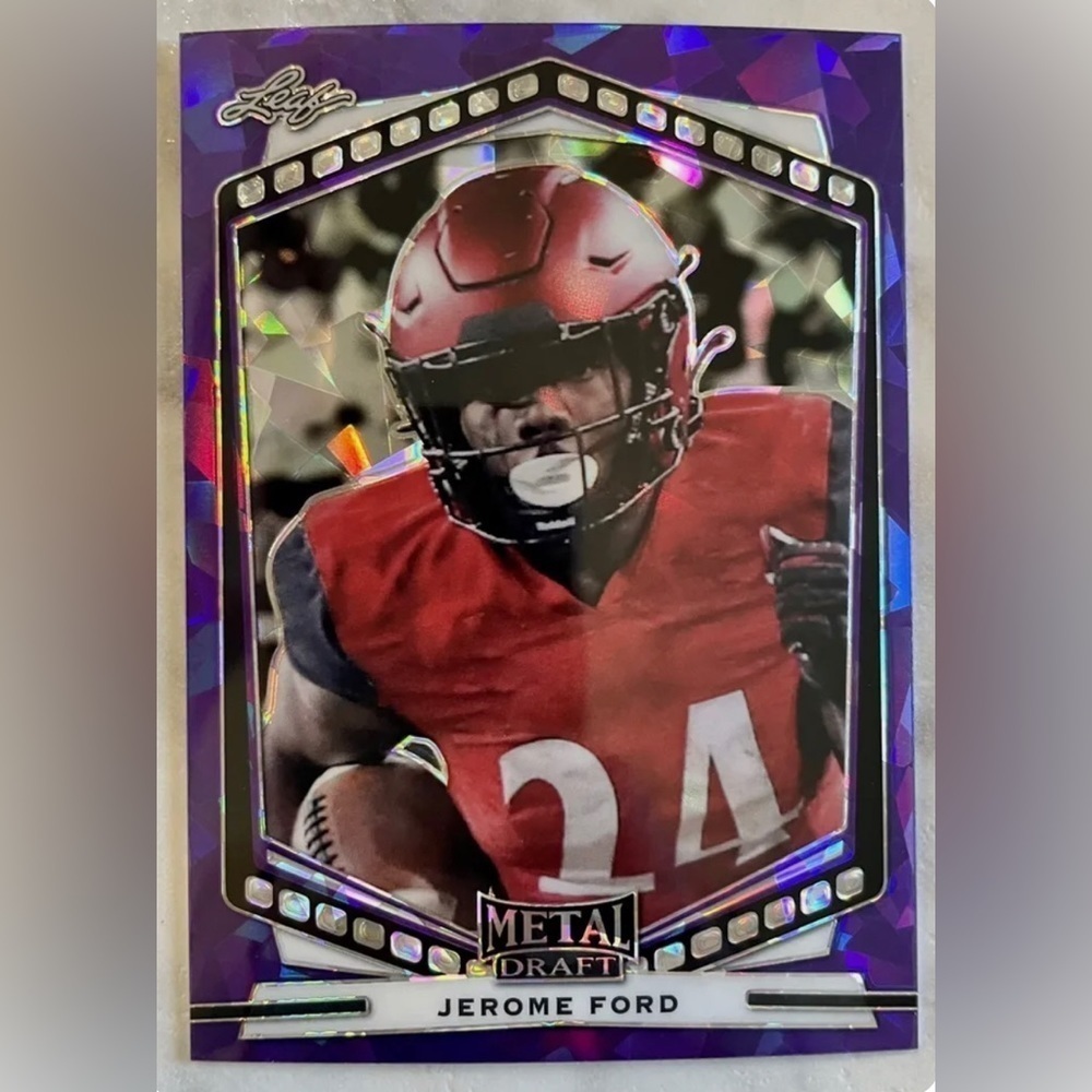 🏈 Jerome Ford, 2022 Leaf Metal Draft Card #P-JF1, Purple Cracked Ice